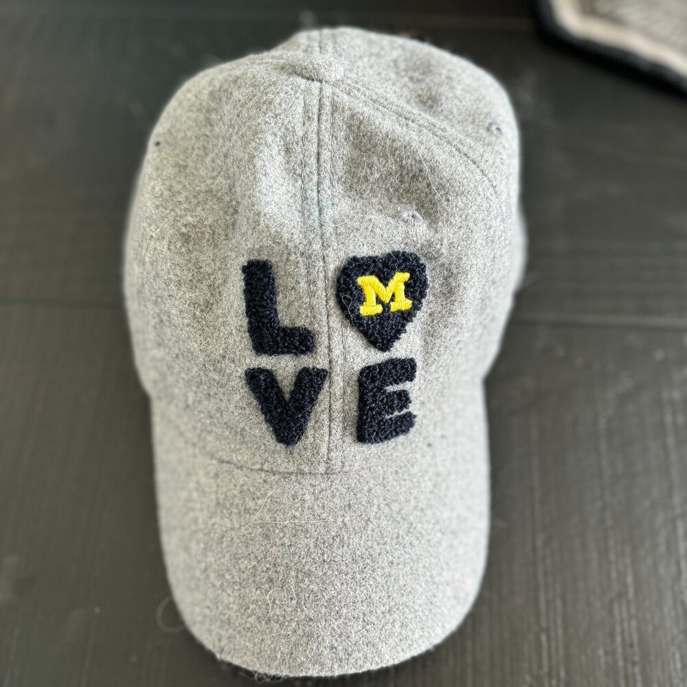 CHAMPIONS!   University of Michigan Grey 'LOVE' Wool Baseball Cap